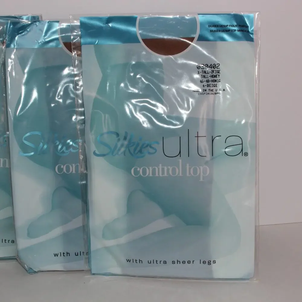 4 Size X-Tall 030402 Vintage Silkies Ultra Control Top Honey Beige Panty Hose